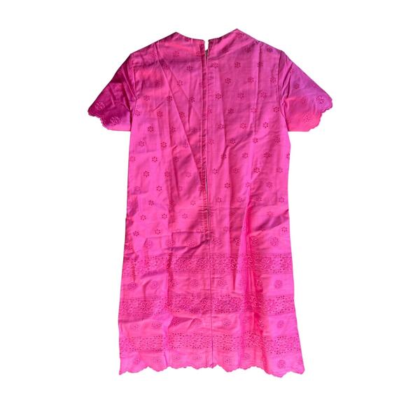 Vintage 60s MOD MCM Eyelet Mini Dress Embroidered Handmade Hot Pink Size M - Picture 3 of 5